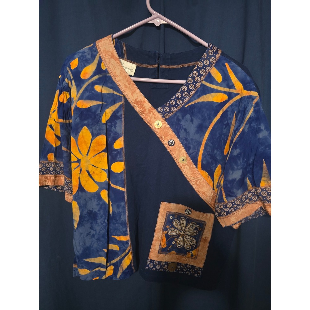 Vintage Bali Emerald Floral 2 Piece Set Top and Maxi Skirt Blue Orange Petite